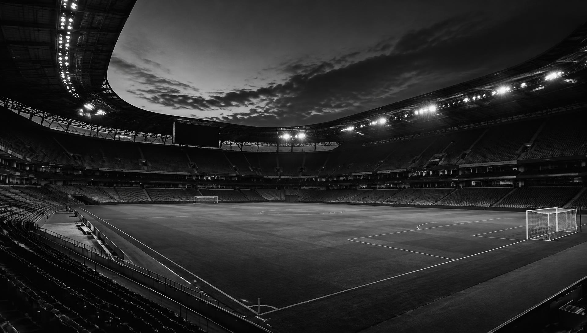 Empty football stadium at dusk